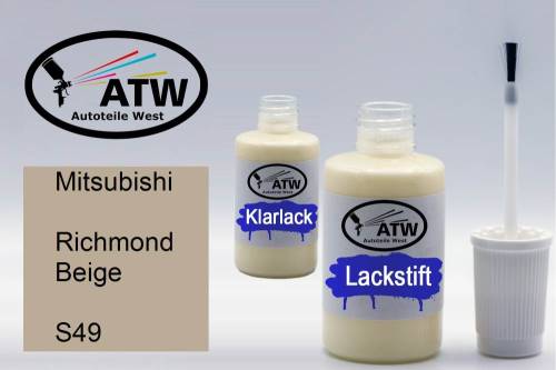 Mitsubishi, Richmond Beige, S49: 20ml Lackstift + 20ml Klarlack - Set, von ATW Autoteile West.